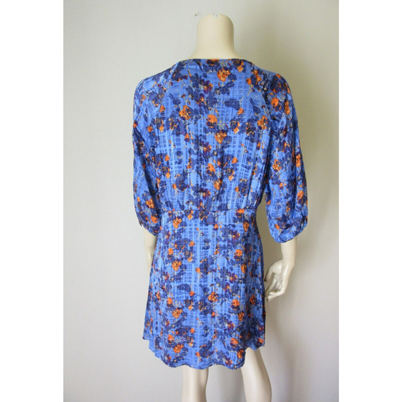 TANYA TAYLOR Blue Floral Natalia Size 10 Short 3/4 Sleeves Lined V-Neck Dress - Picture 4 of 7